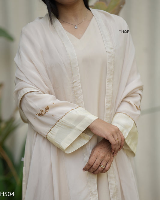 MY HOF Cream Suit Set With Hand Embroidery In Organza