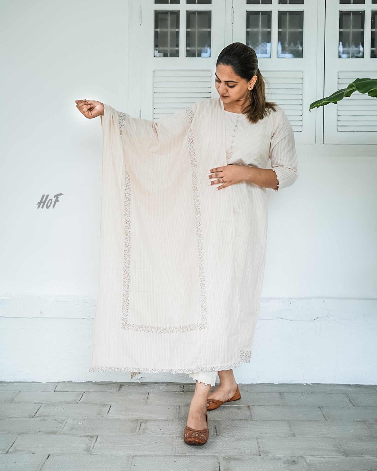 MyHof Women Off-White Cotton Suit Set