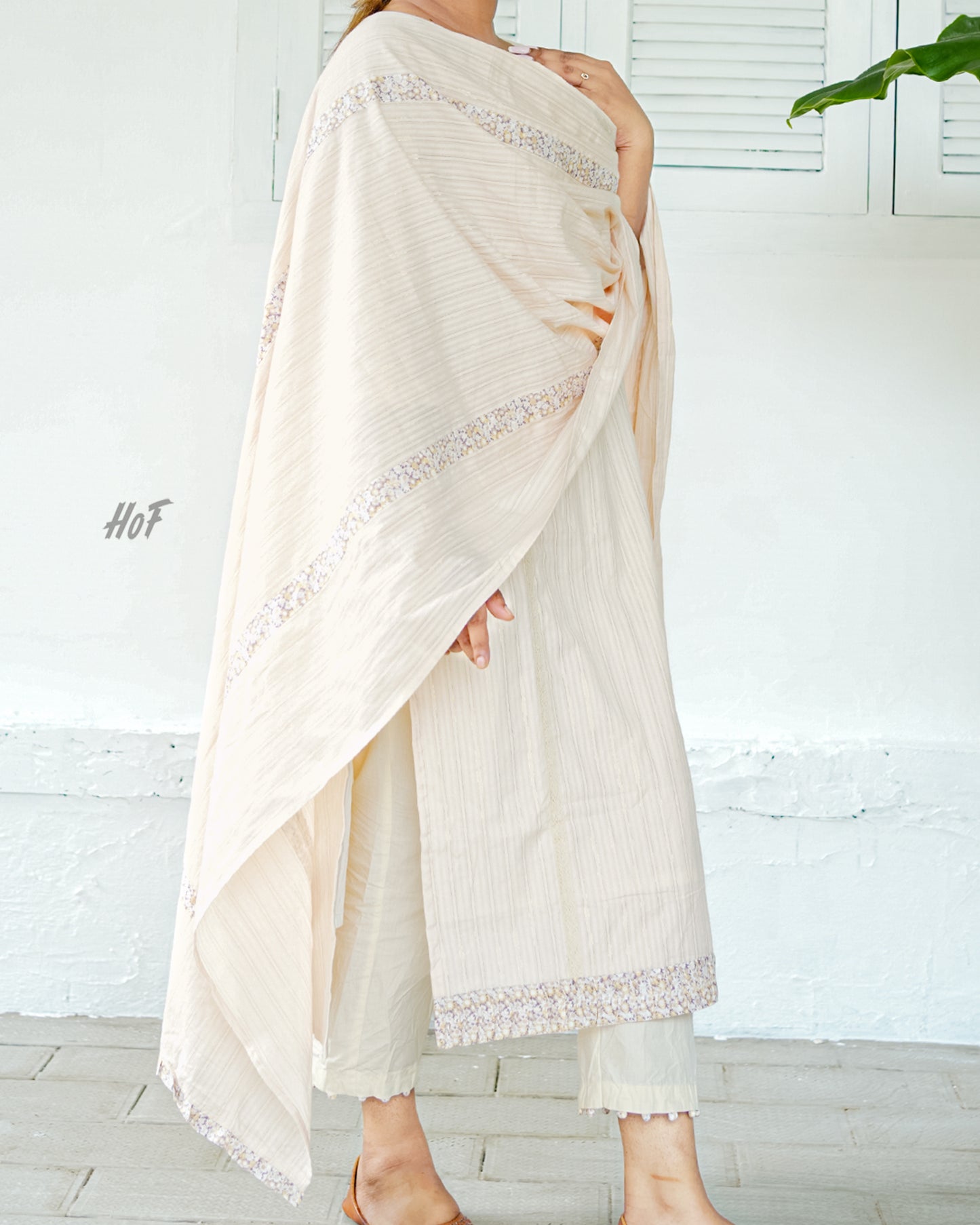 MyHof Women Off-White Cotton Suit Set