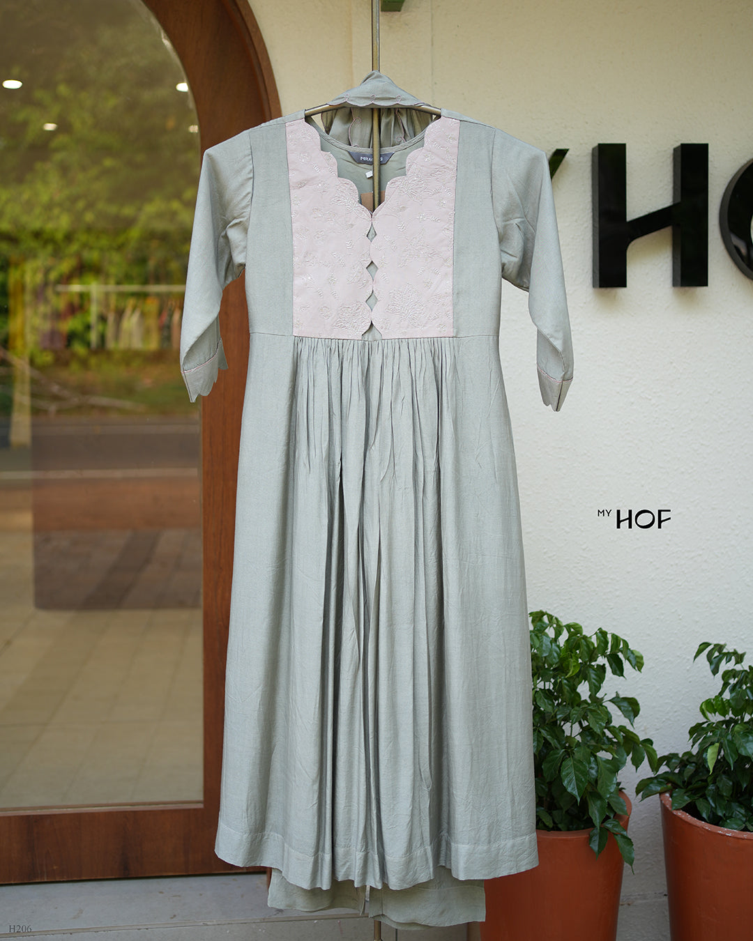 MyHof Beige Flared Suit Set In Muslin