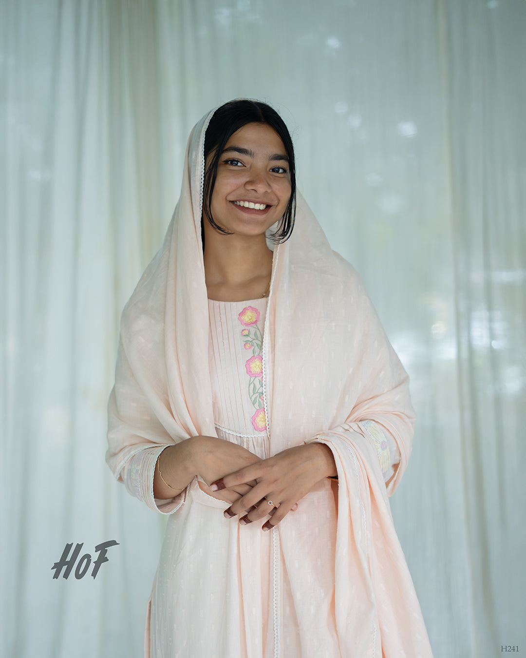 MyHof Baby Pink Suit Set With Floral Embroidery In Cotton