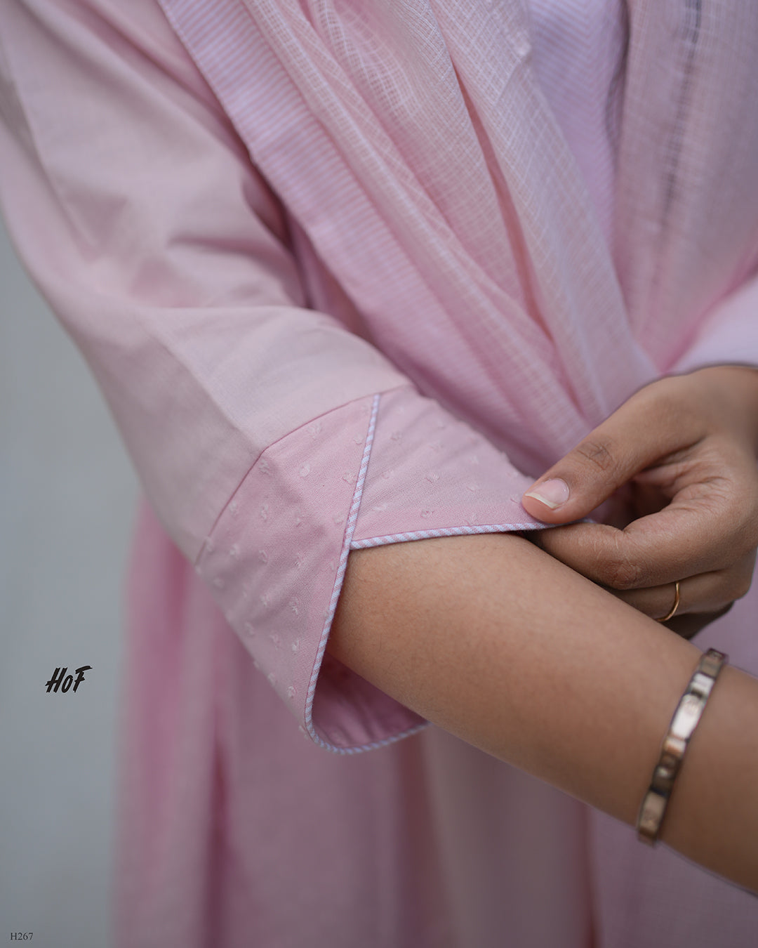 MyHof Baby Pink Suit Set With Kota Checks Dupatta In Cotton