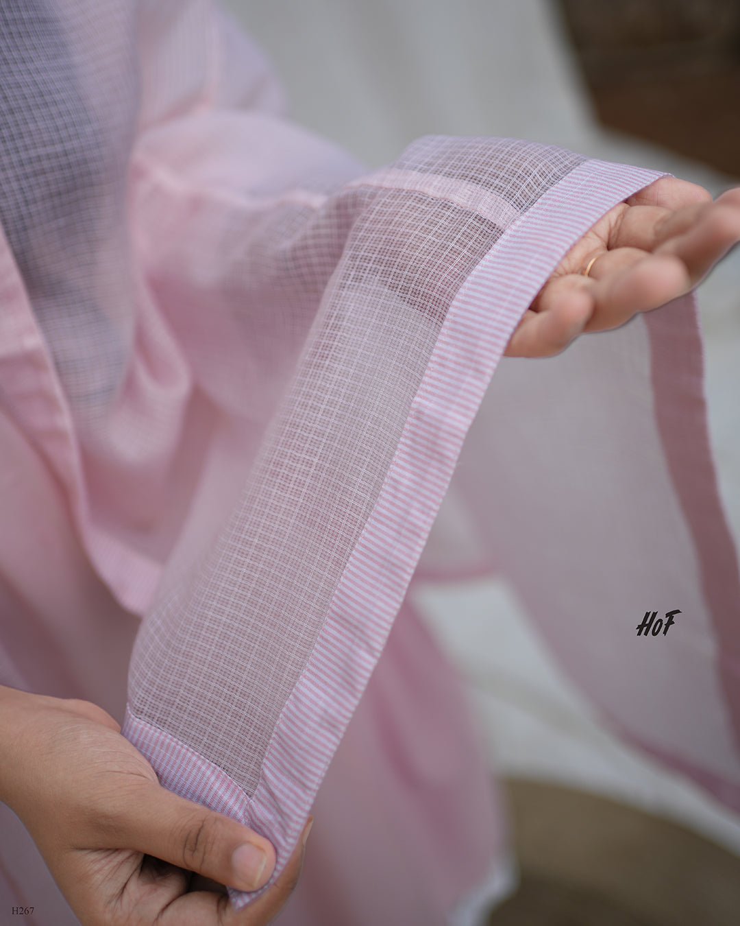 MyHof Baby Pink Suit Set With Kota Checks Dupatta In Cotton