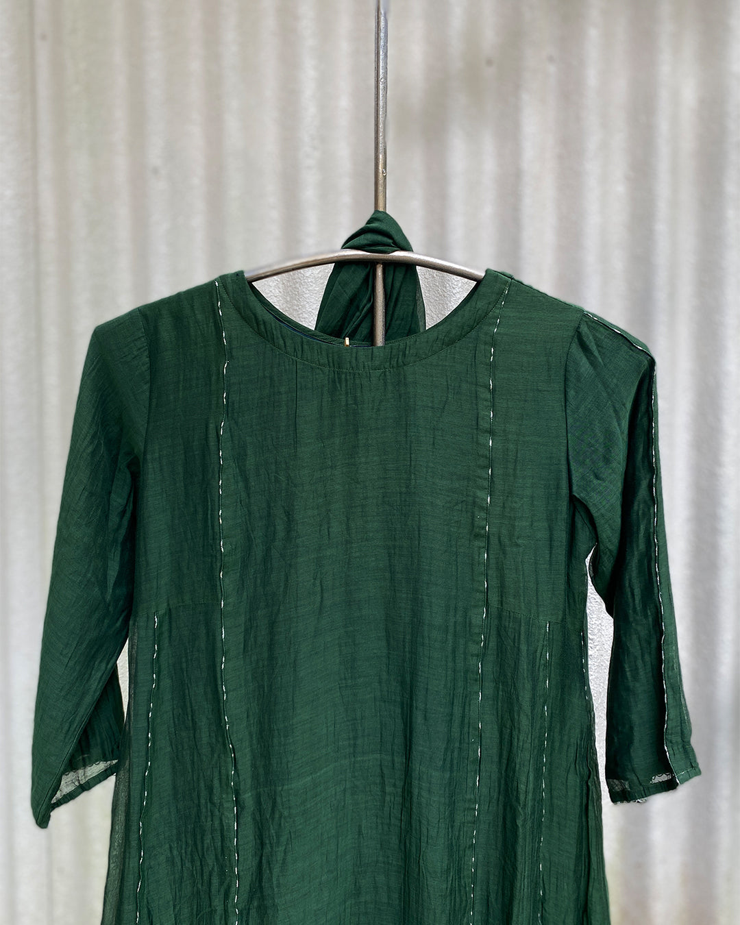 MY HOF Bottle Green Suit Set In Mul Chanderi