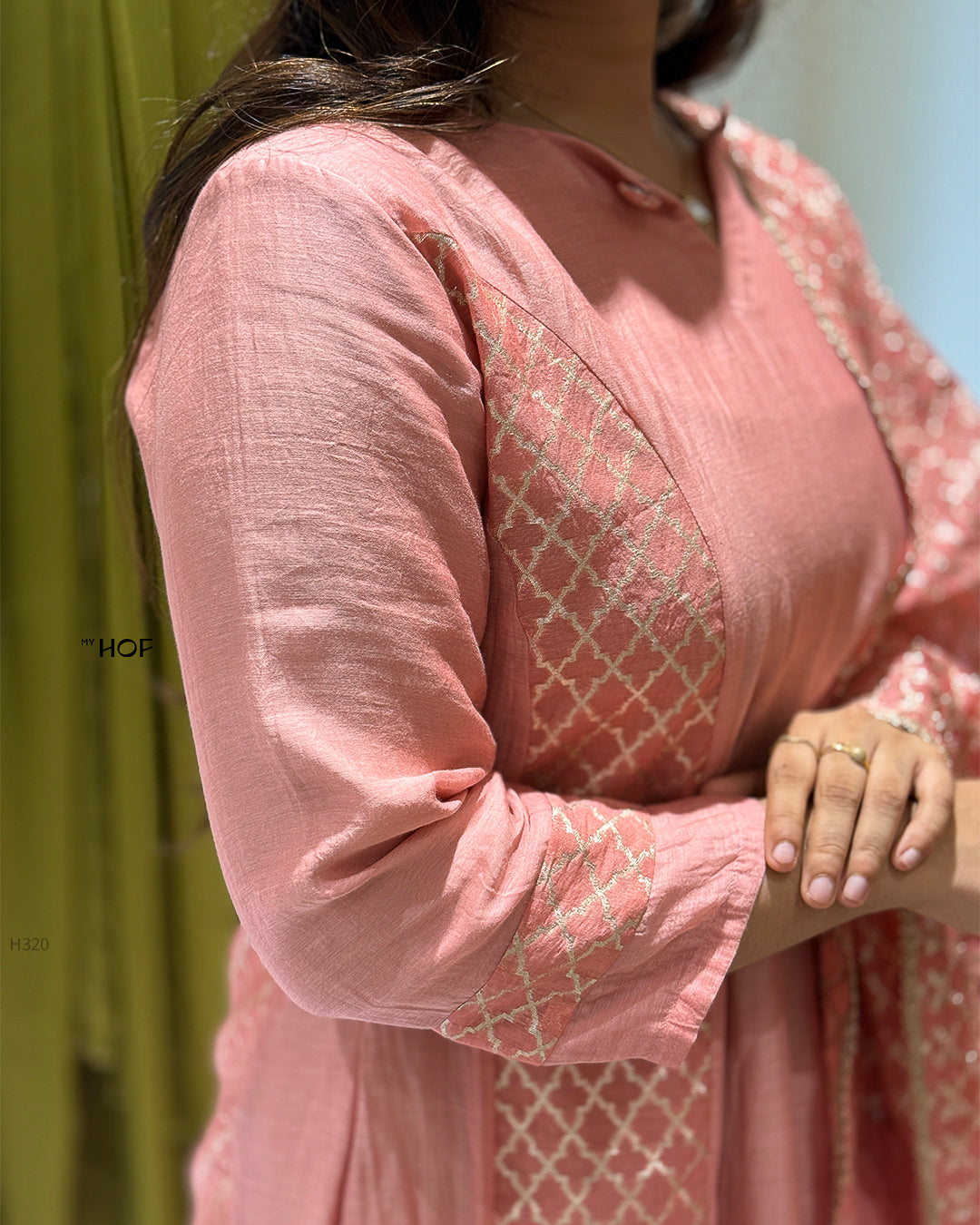 MY HOF Candy Pink Suit Set In Mul Chanderi