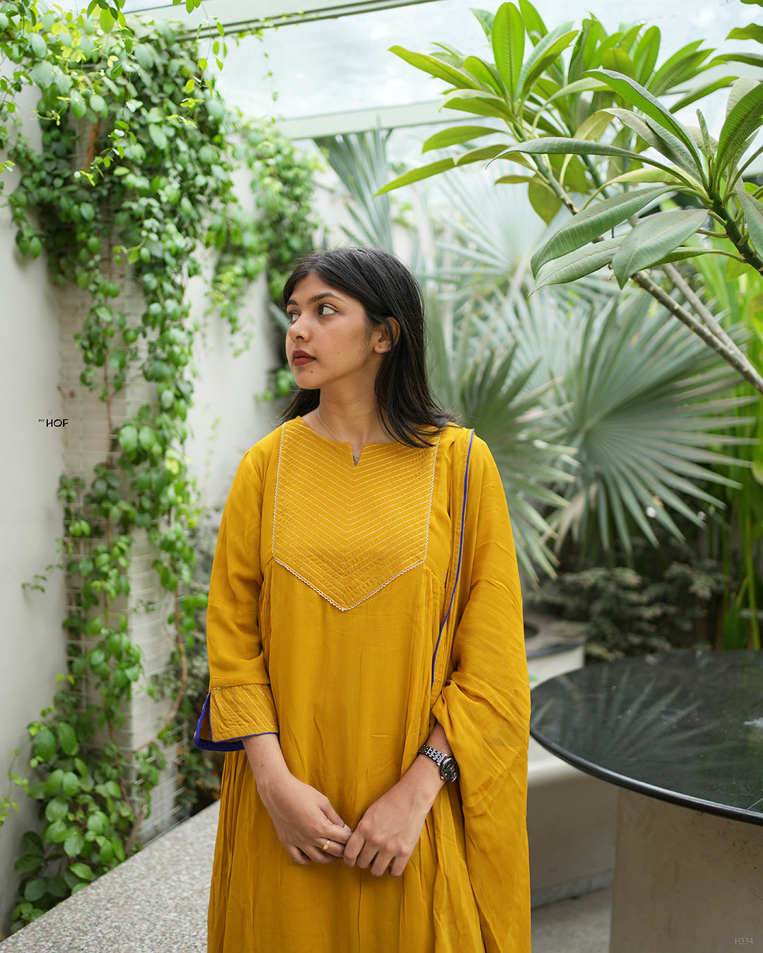 MY HOF Mustard Yellow Suit Set In Georgette