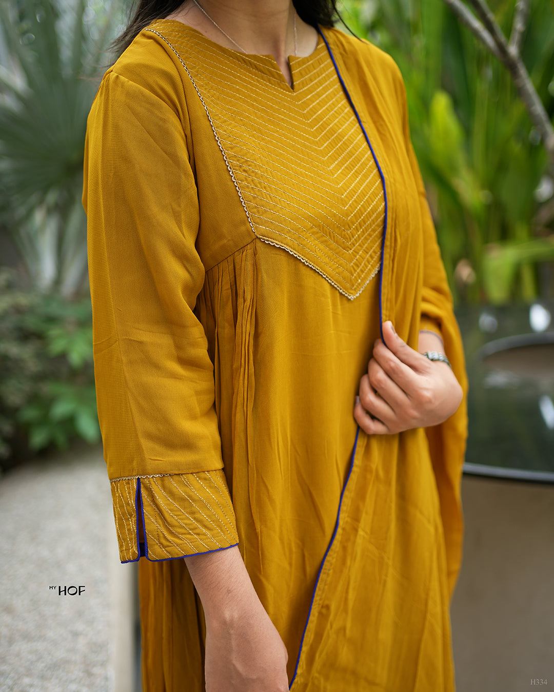 MY HOF Mustard Yellow Suit Set In Georgette