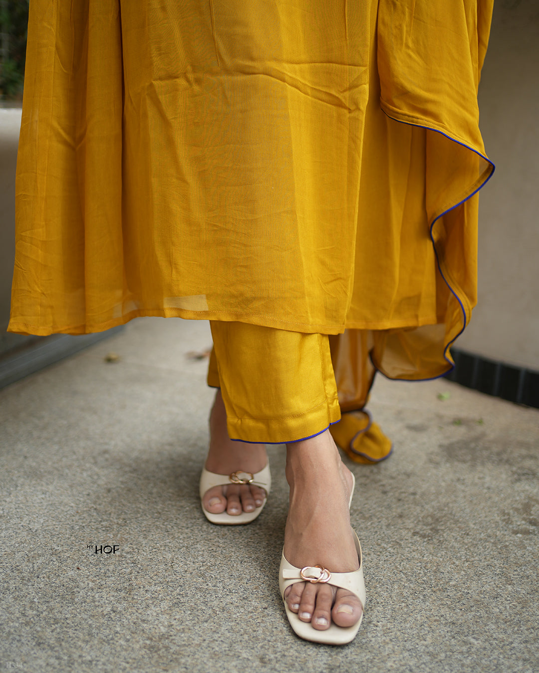 MY HOF Mustard Yellow Suit Set In Georgette