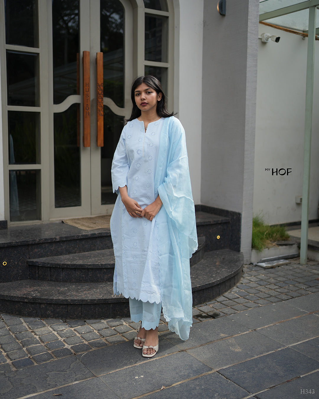 MY HOF Ice Blue Suit Set In Cotton Hakoba