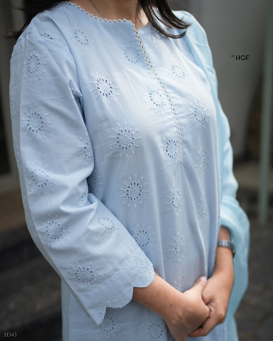 MY HOF Ice Blue Suit Set In Cotton Hakoba