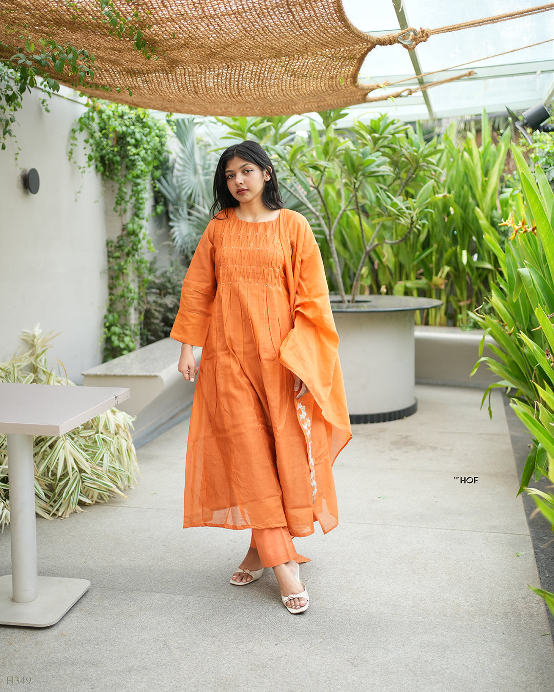 MY HOF Rust Orange Suit Set In Mul Chanderi