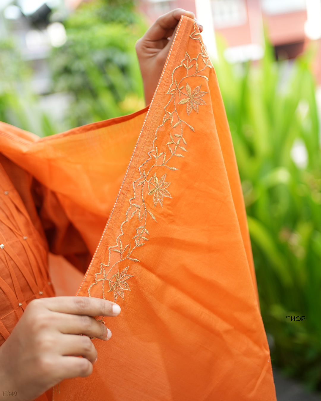 MY HOF Rust Orange Suit Set In Mul Chanderi