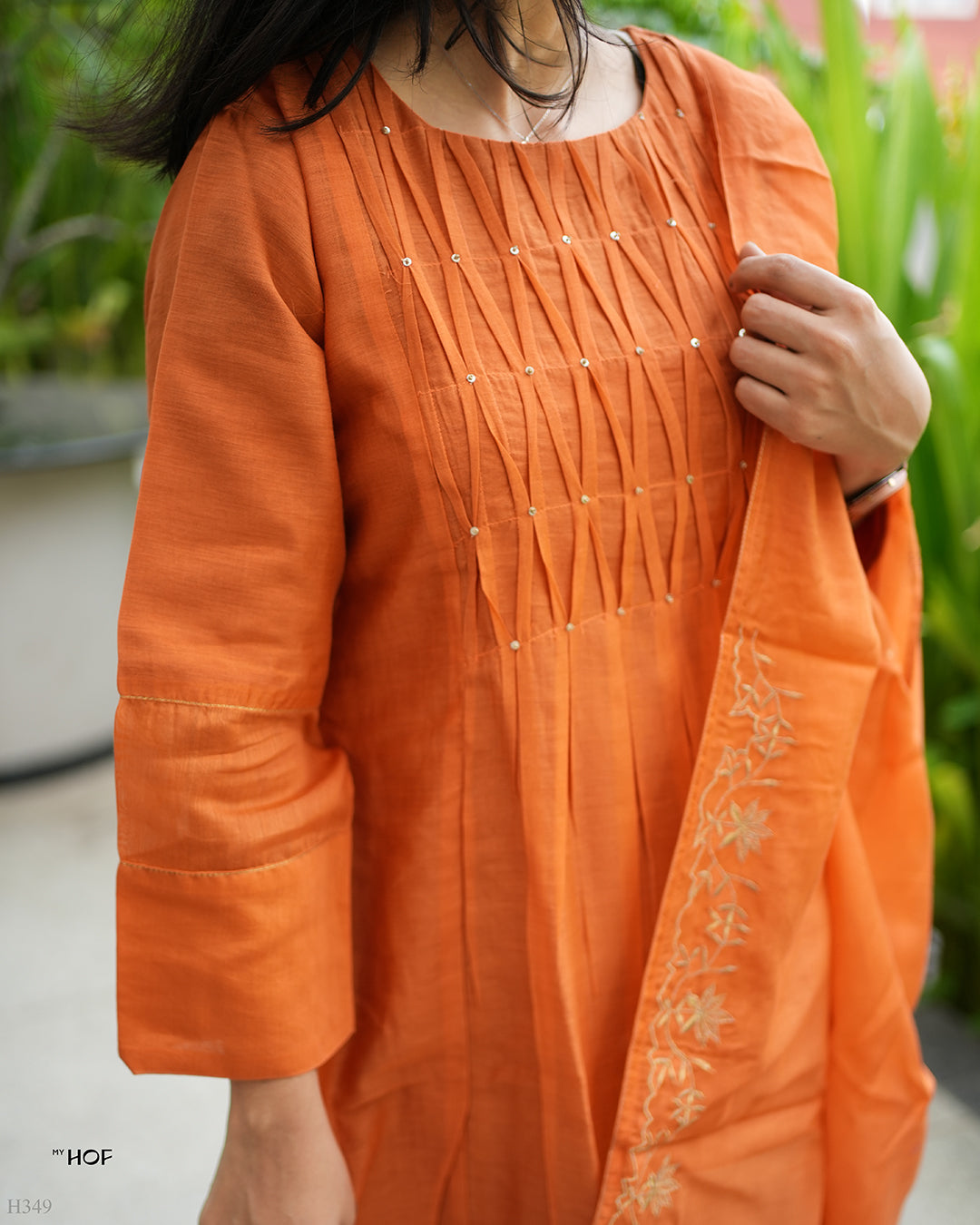 MY HOF Rust Orange Suit Set In Mul Chanderi