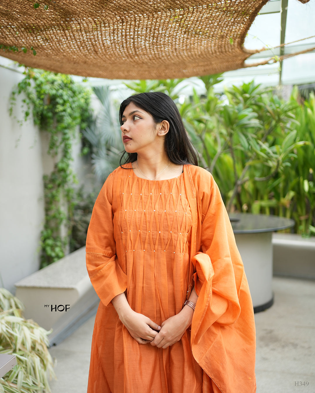 MY HOF Rust Orange Suit Set In Mul Chanderi