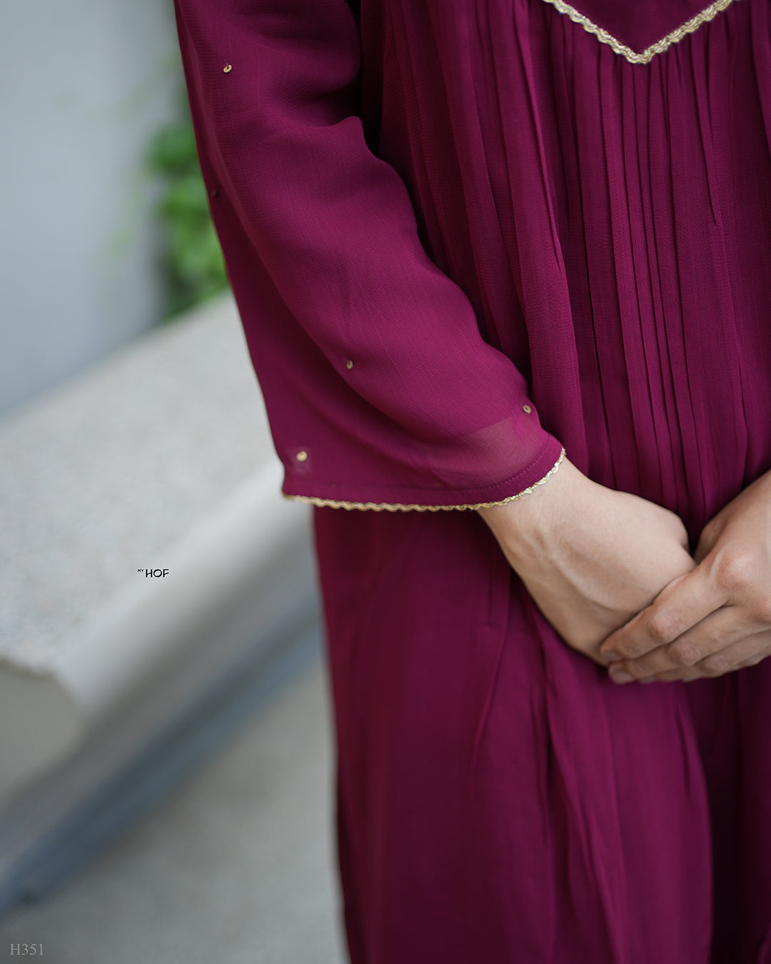 MY HOF Maroon Suit Set With Hand Embroidery In Georgette