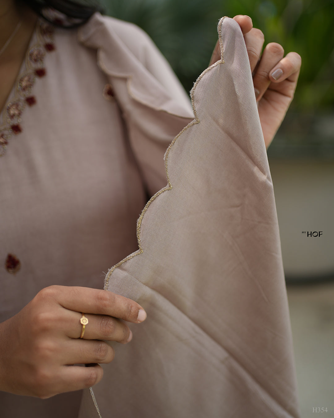 MY HOF Onion Pink Suit Set With Floral Hand Embroidery In Muslin