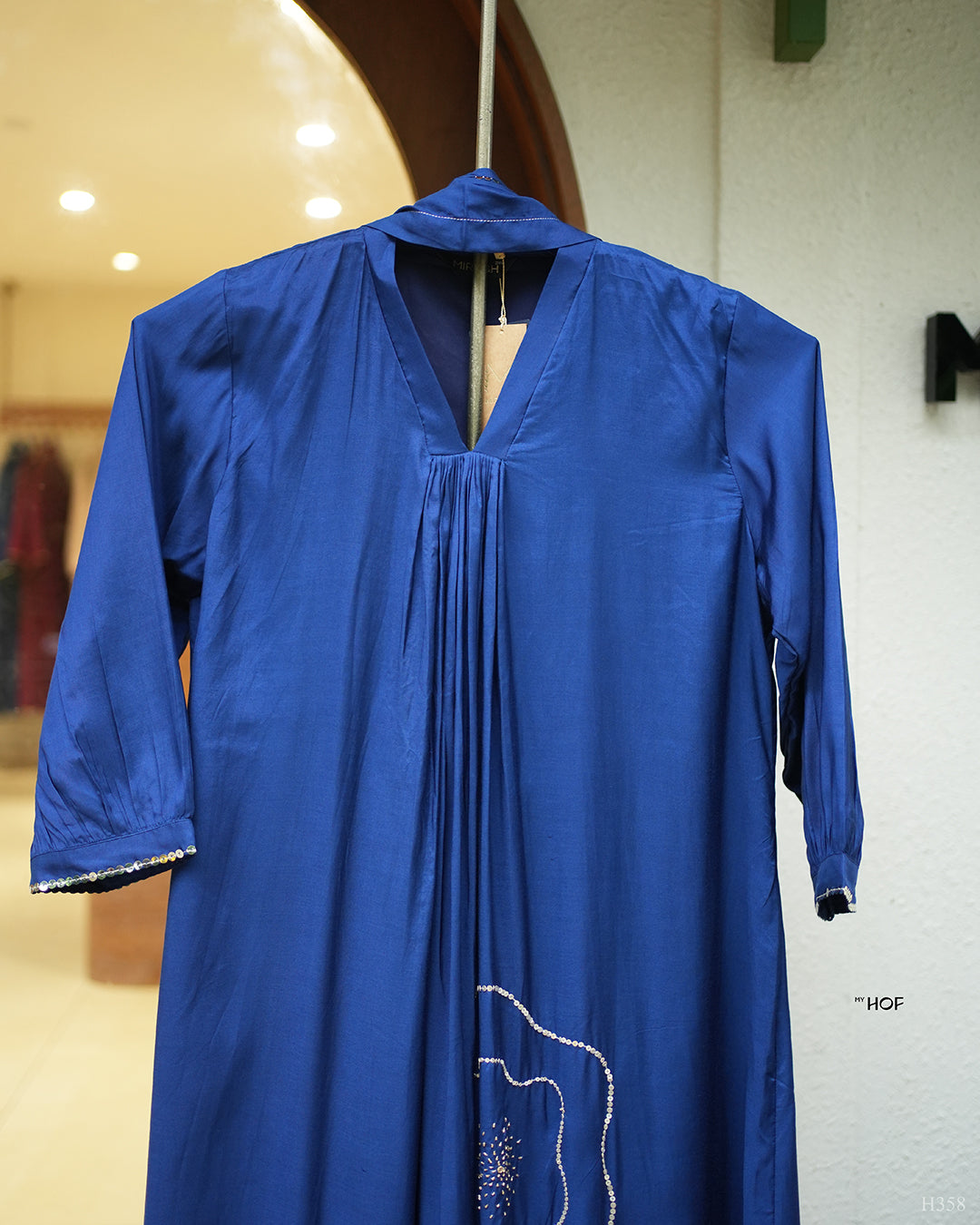 MY HOF Royal Blue Suit Set With Hand Embroidery In Muslin