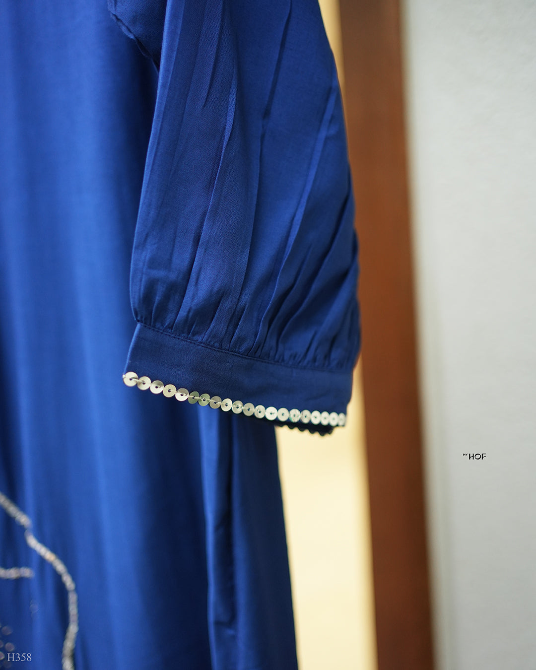 MY HOF Royal Blue Suit Set With Hand Embroidery In Muslin