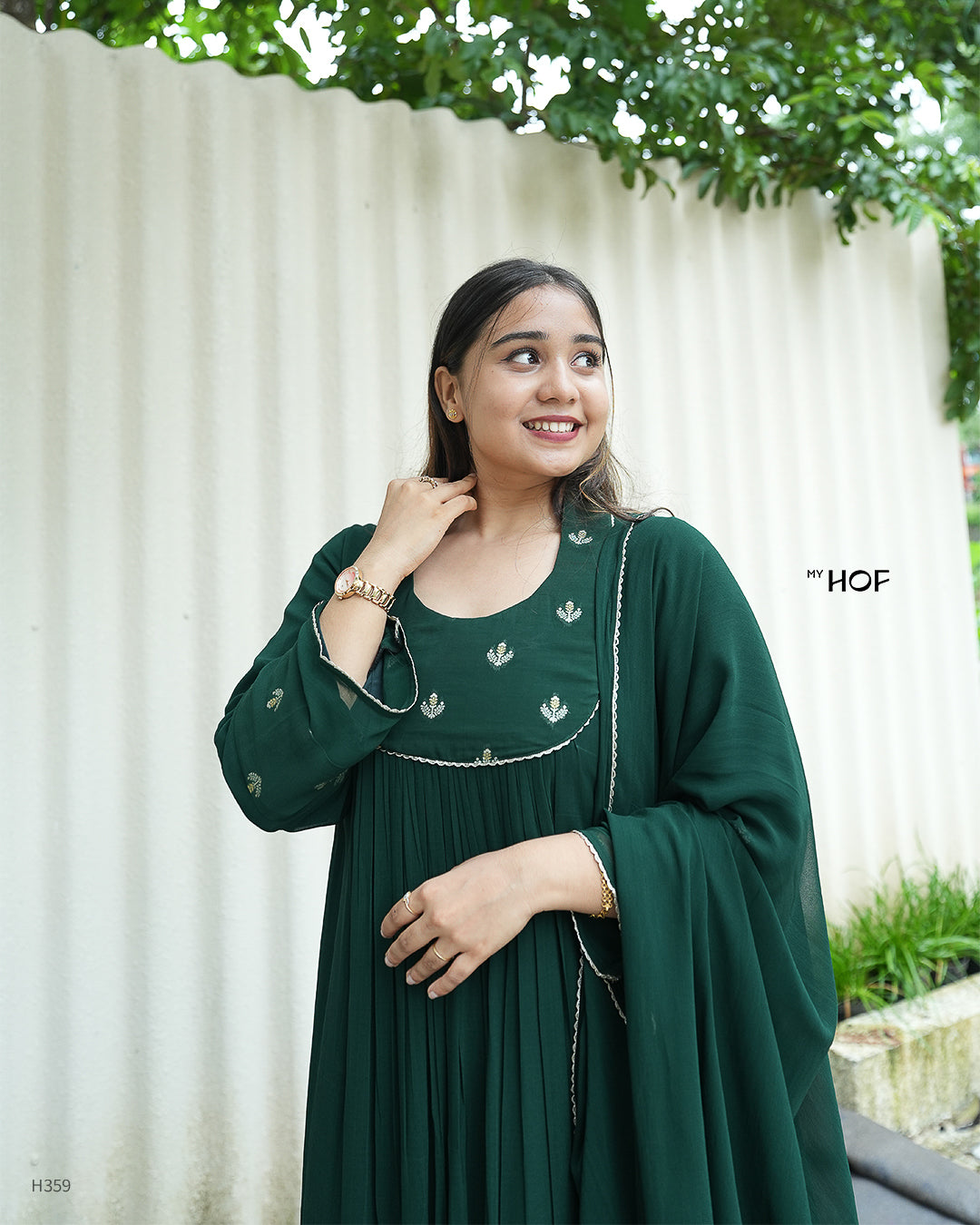 MY HOF Bottle Green Suit Set In Georgette