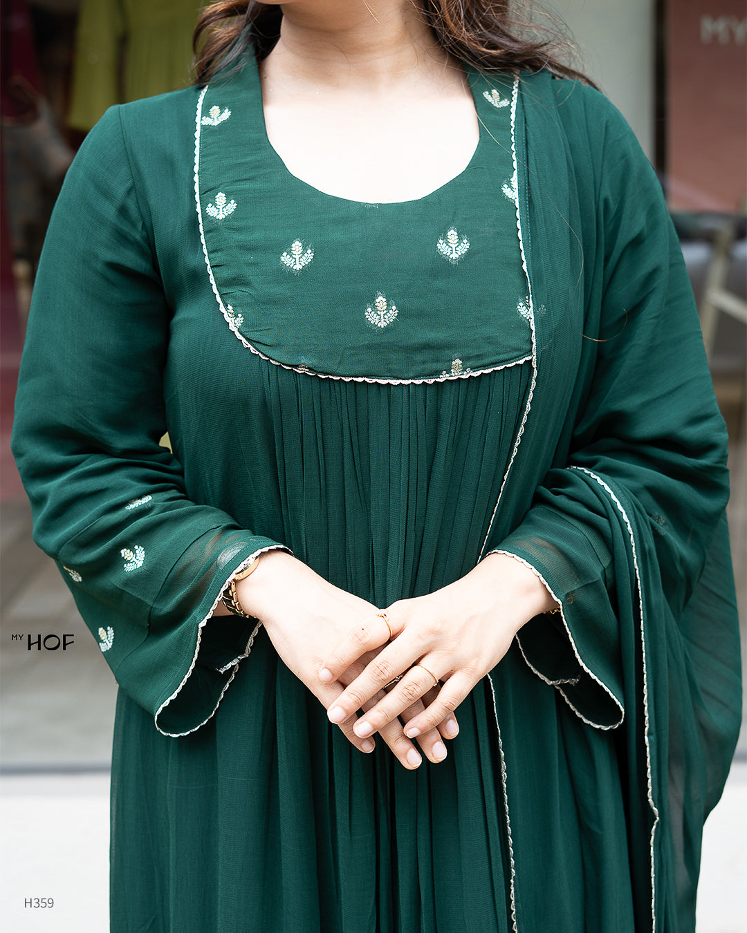 MY HOF Bottle Green Suit Set In Georgette