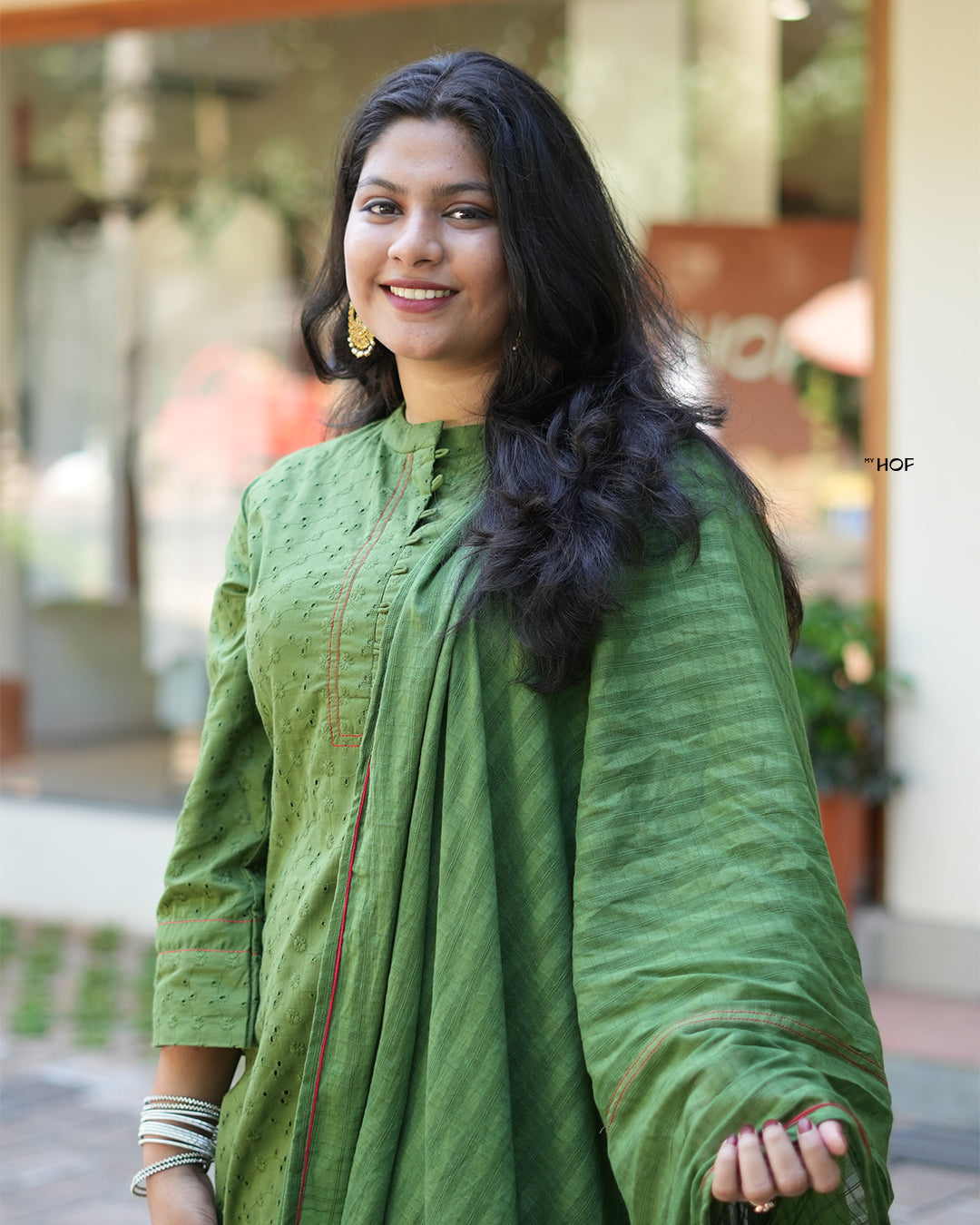 MY HOF Leaf Green Suit Set In Cotton Hakoba