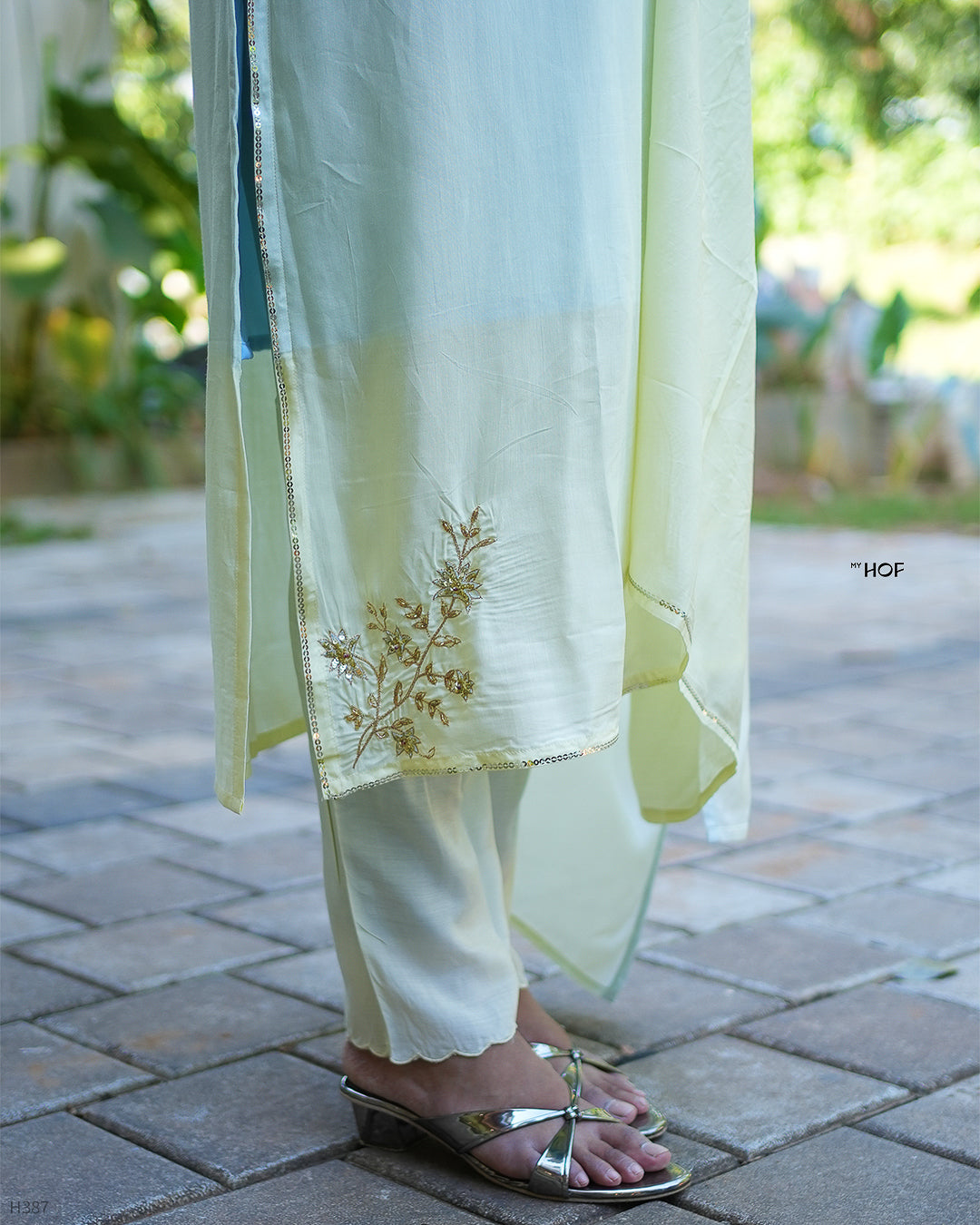 MY HOF Pastel Blue Dual Shade Suit Set In Muslin