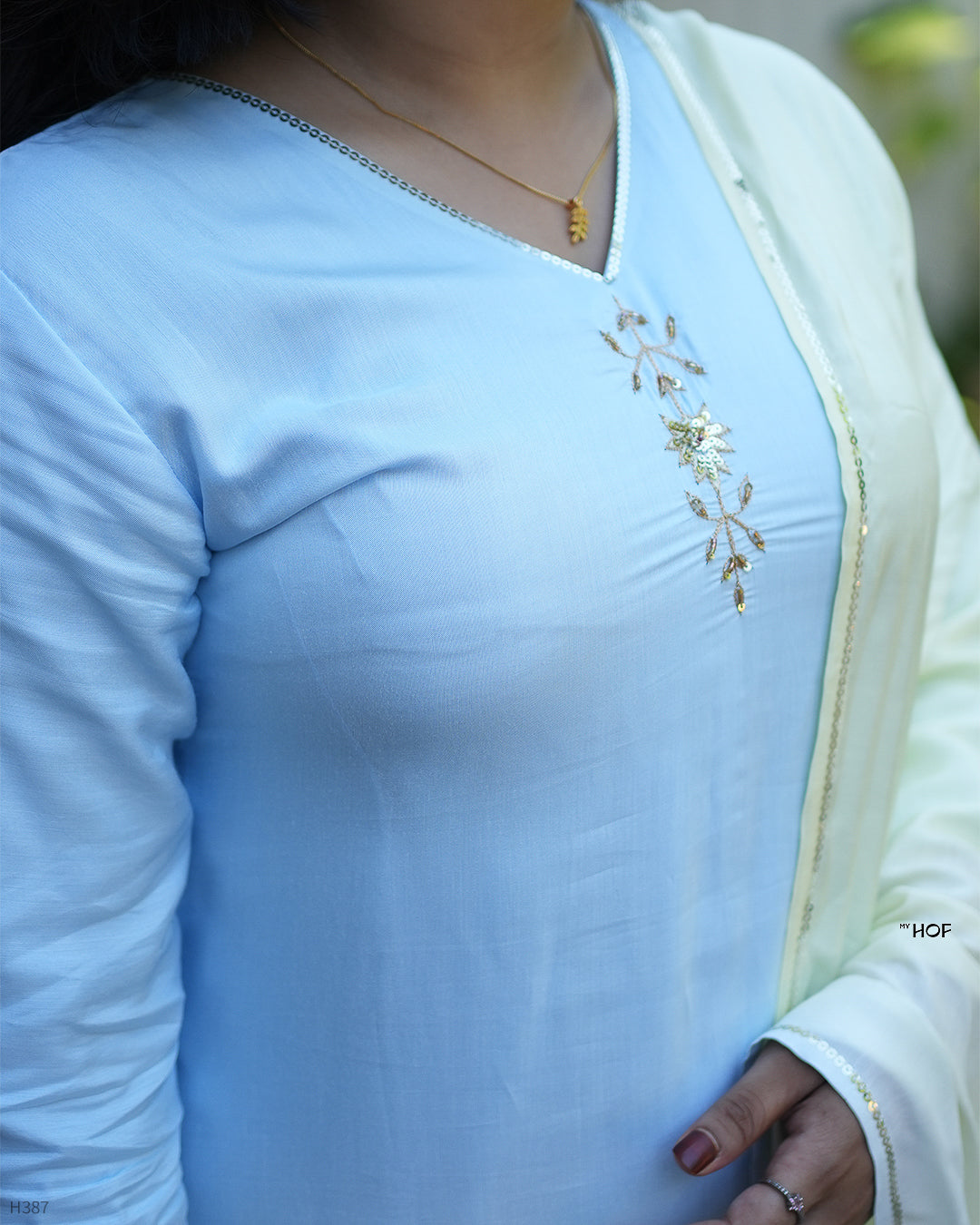 MY HOF Pastel Blue Dual Shade Suit Set In Muslin