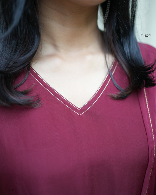 MY HOF Deep Maroon Suit Set With Zari Embroidery In Organza