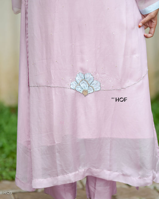 MY HOF Dusty Pink Suit Set With Hand Embroidery In Organza (523)