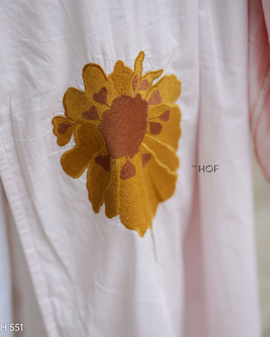 MY HOF Powder Pink Suit Set With Floral Embroidery In Cotton (H551)