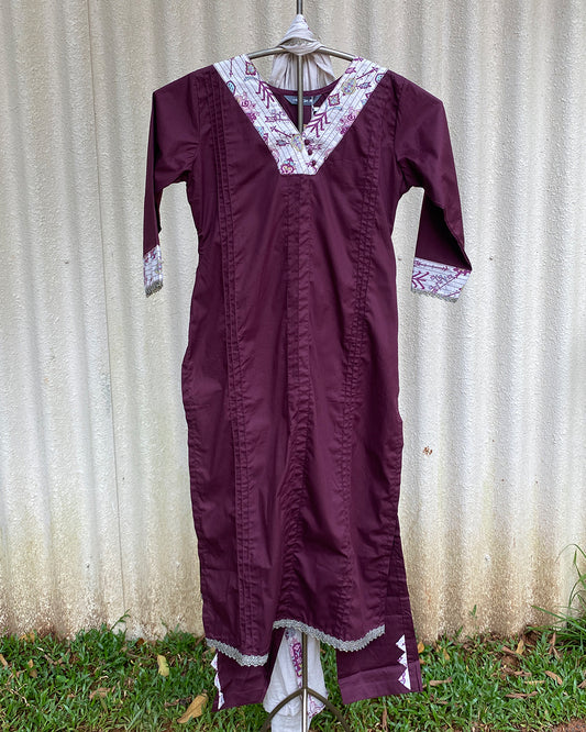 MY HOF Deep Maroon Suit Set In Cotton