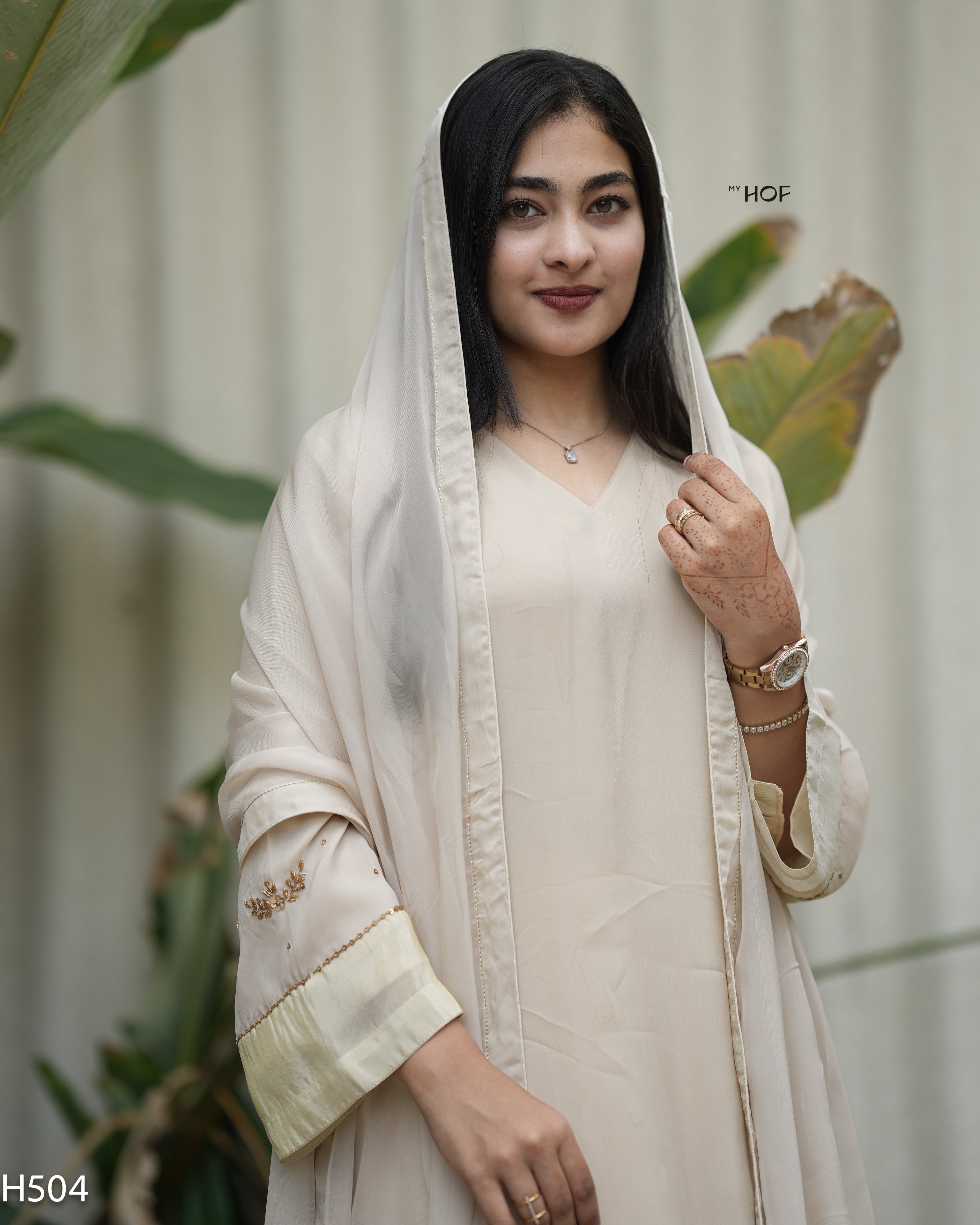 MY HOF Cream Suit Set With Hand Embroidery In Organza