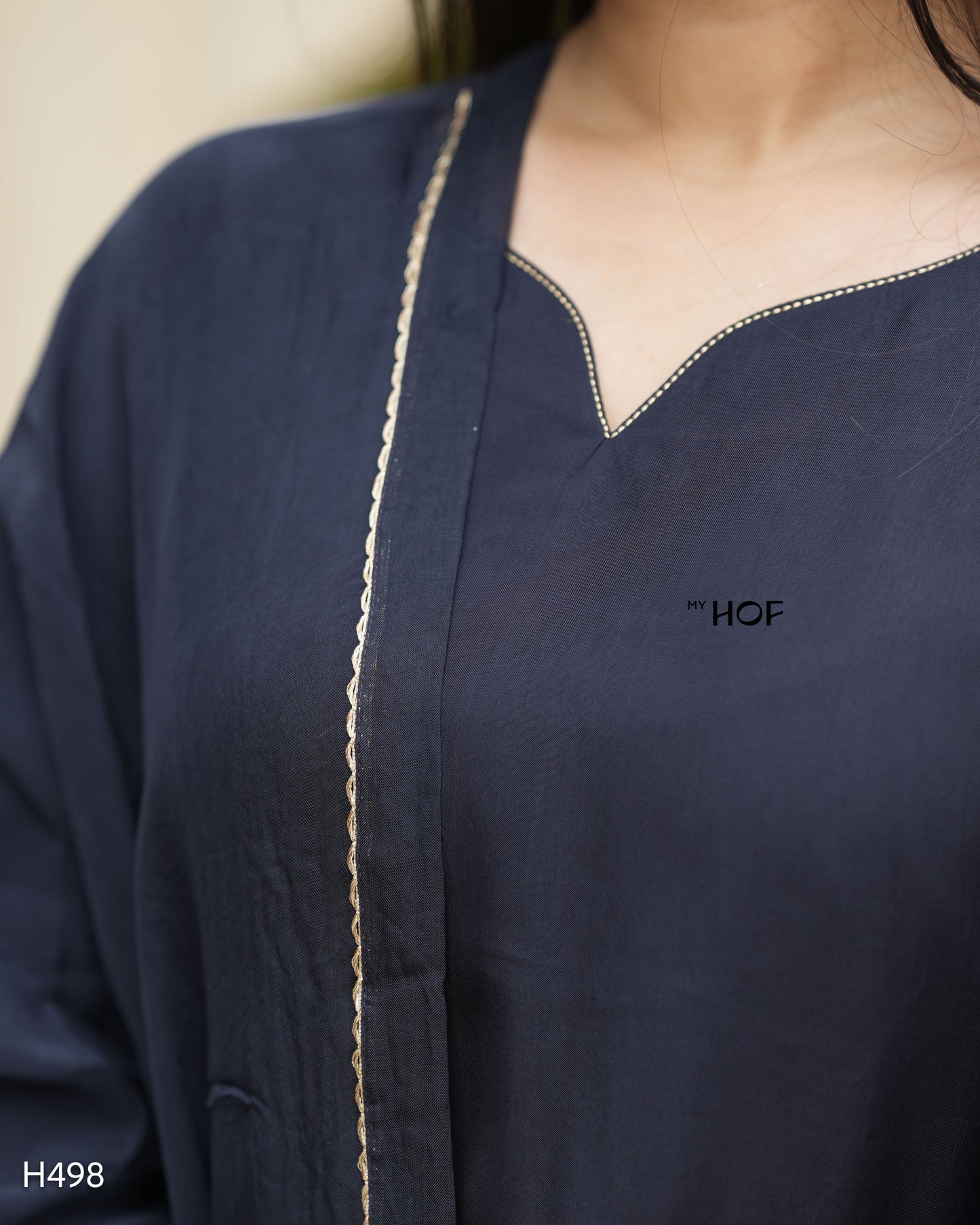 MY HOF Navy Blue Suit Set With Floral Embroidery In organza