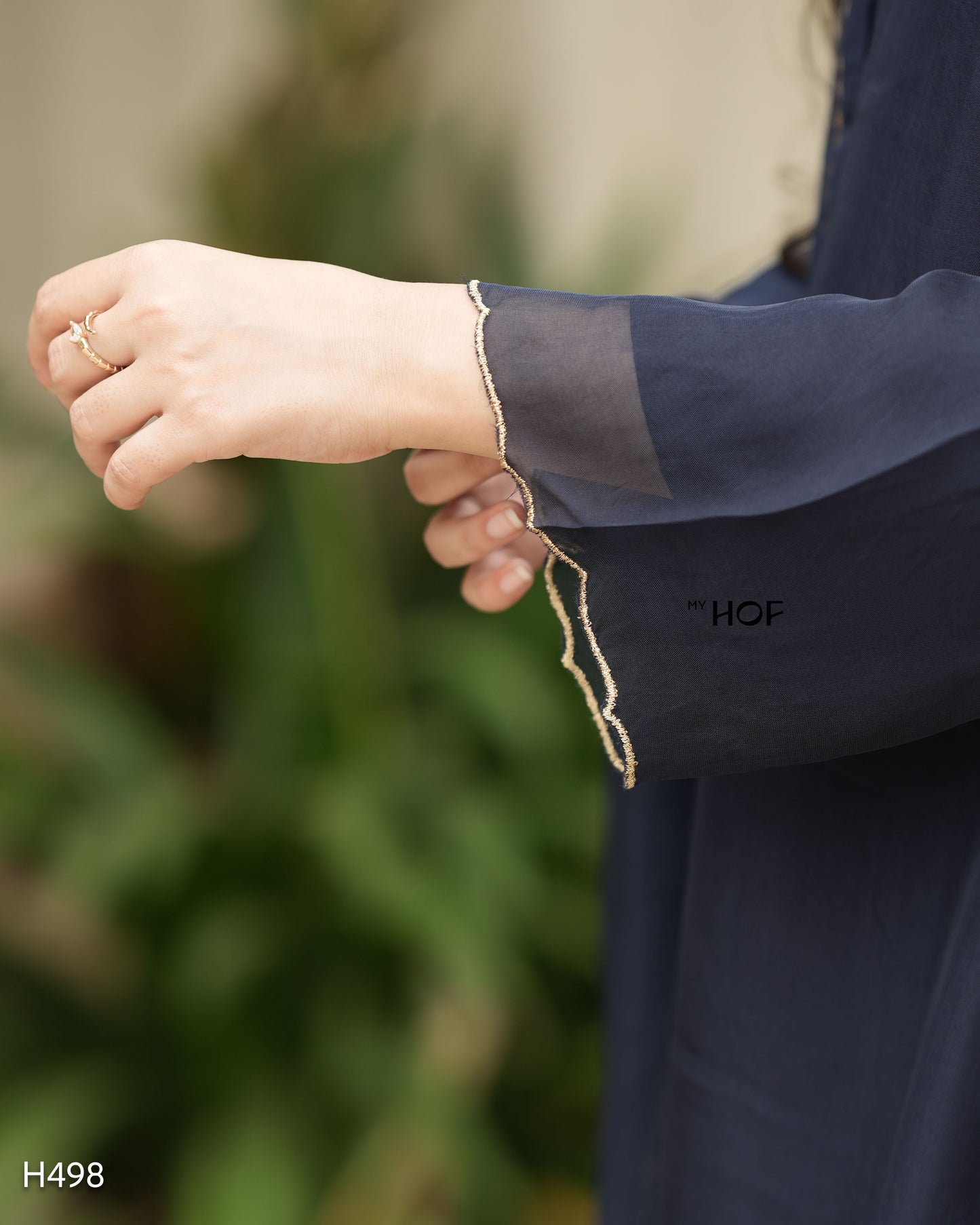 MY HOF Navy Blue Suit Set With Floral Embroidery In organza