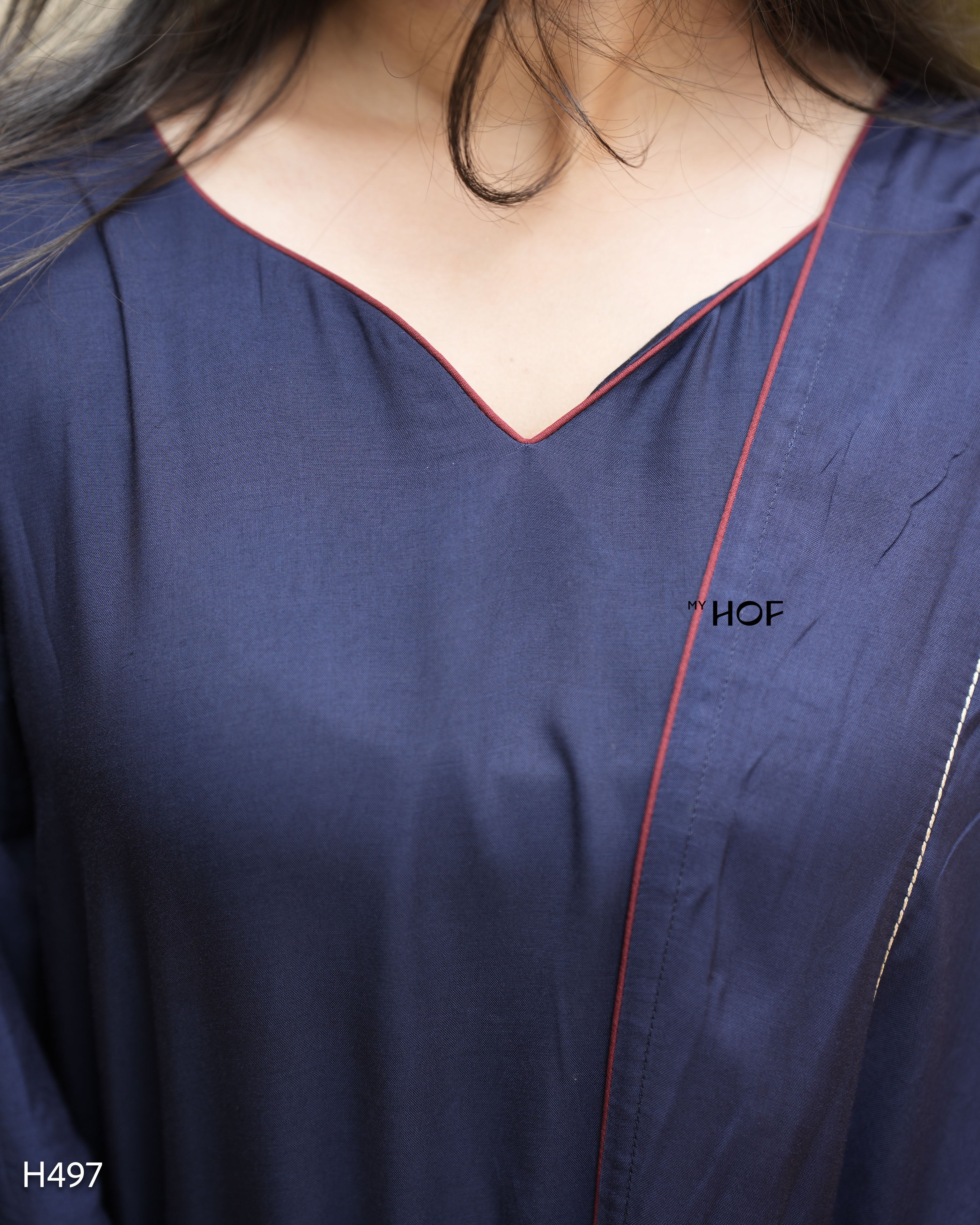 MY HOF Navy Blue Suit Set With Hand Embroidery In Muslin
