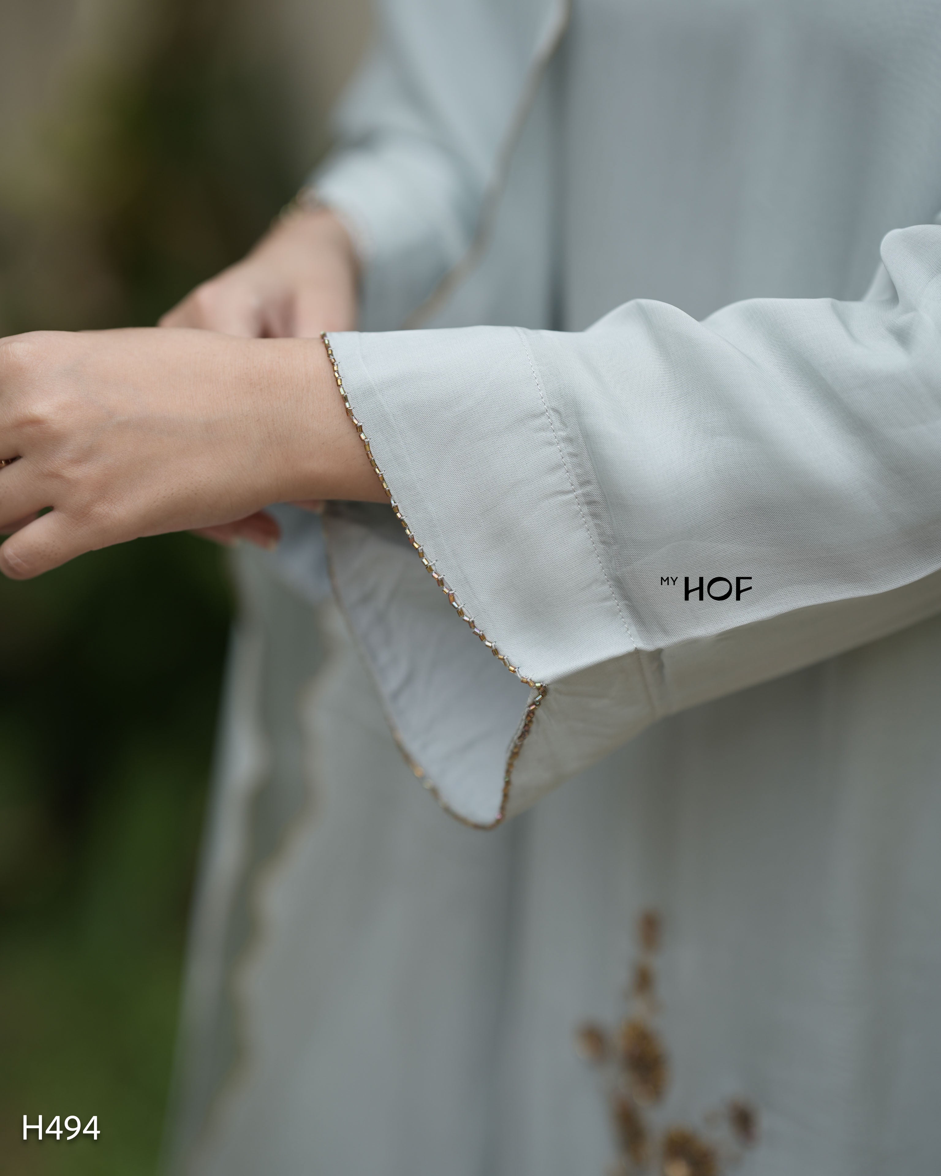 MY HOF Light Gray Suit Set With Hand Embroidery In Organza