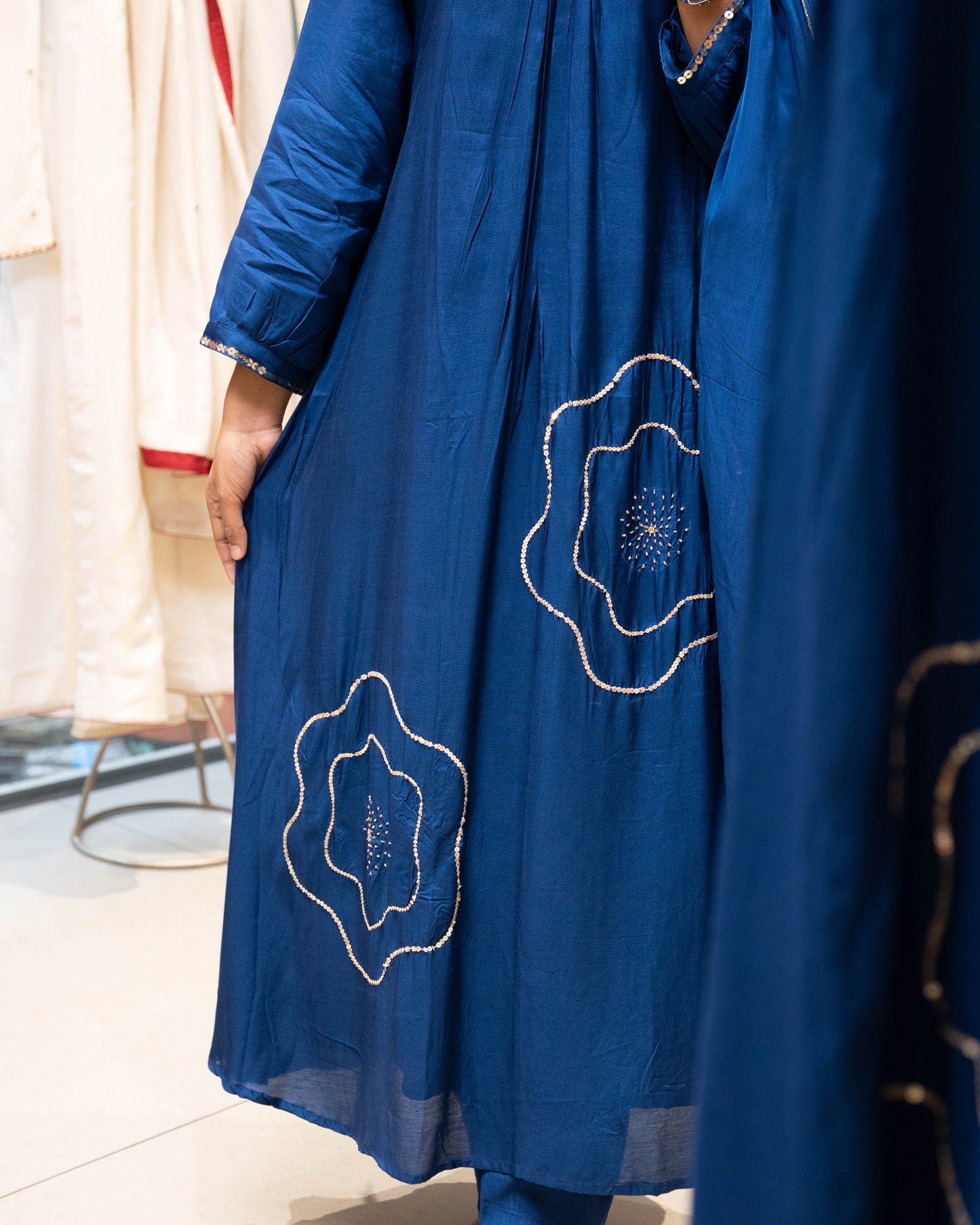 MY HOF Royale Blue Suit Set With Hand Embroidery In Muslin