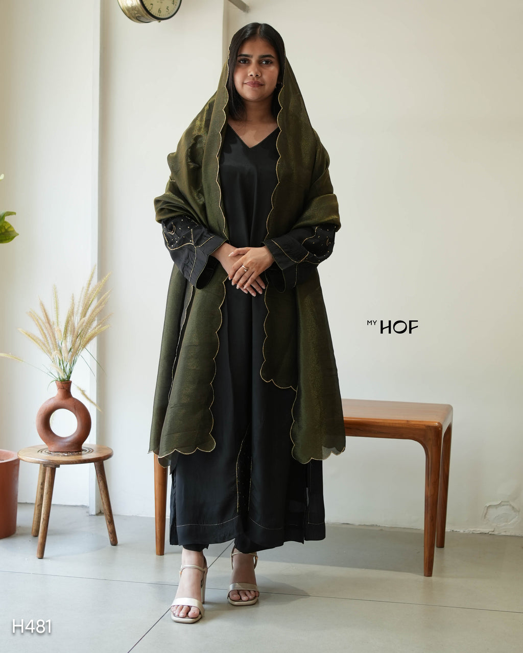 MY HOF Black Suit Set With Hand Embroidery In Crepe