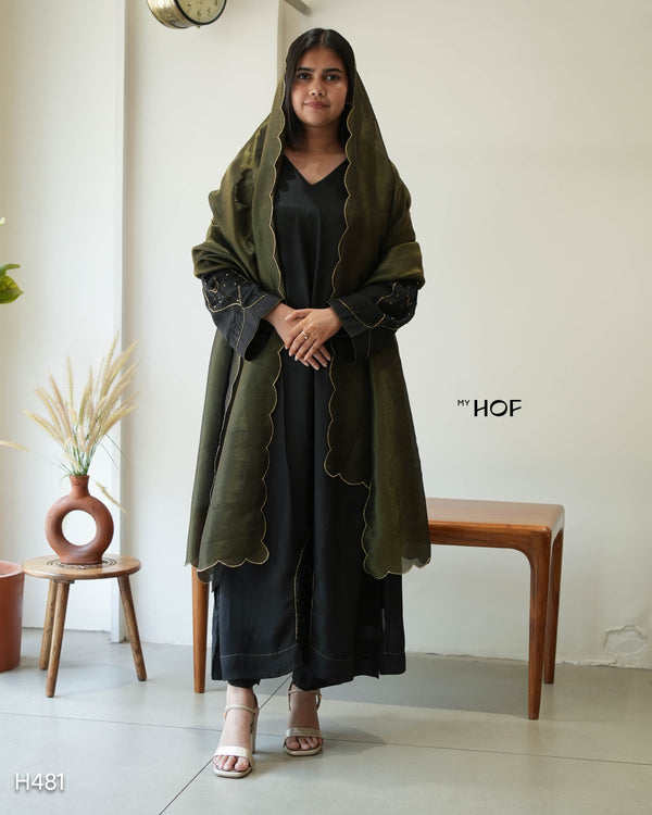 MY HOF Black Suit Set With Hand Embroidery In Crepe