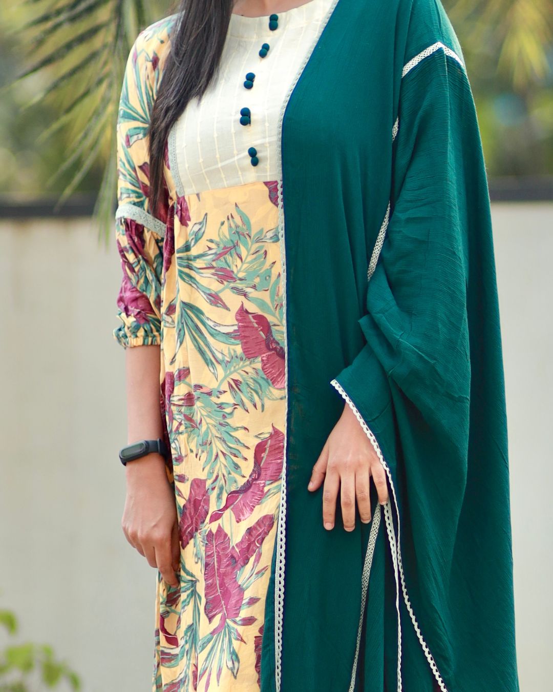 MY HOF Printed Long Gown With Dupatta Set In Cotton