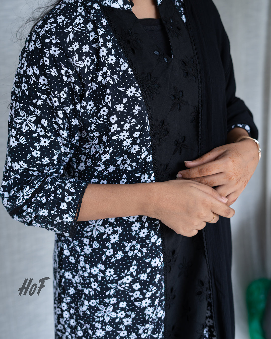 MyHof Black Floral Printed Suit Set In Cotton
