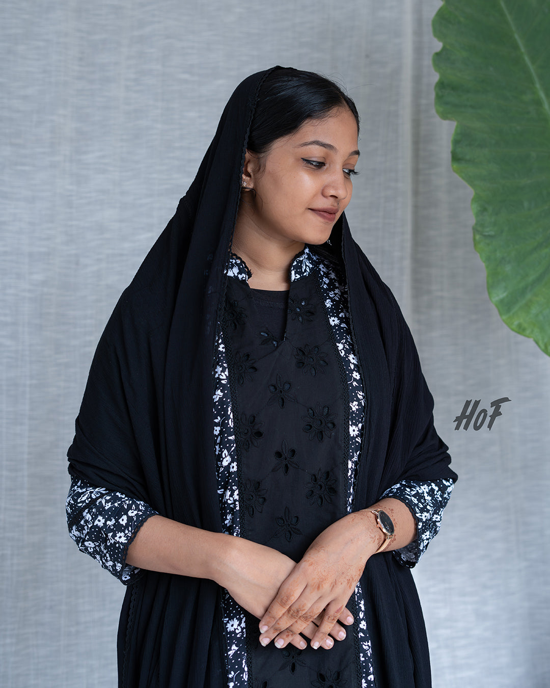 MyHof Black Floral Printed Suit Set In Cotton