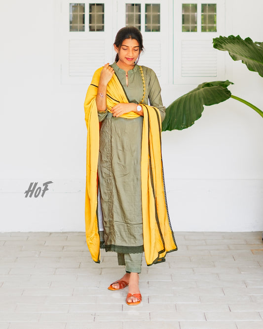 MyHof Olive Green Suit Set In Cotton