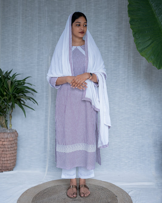 MyHof Light Brown Striped Suit Set In Cotton
