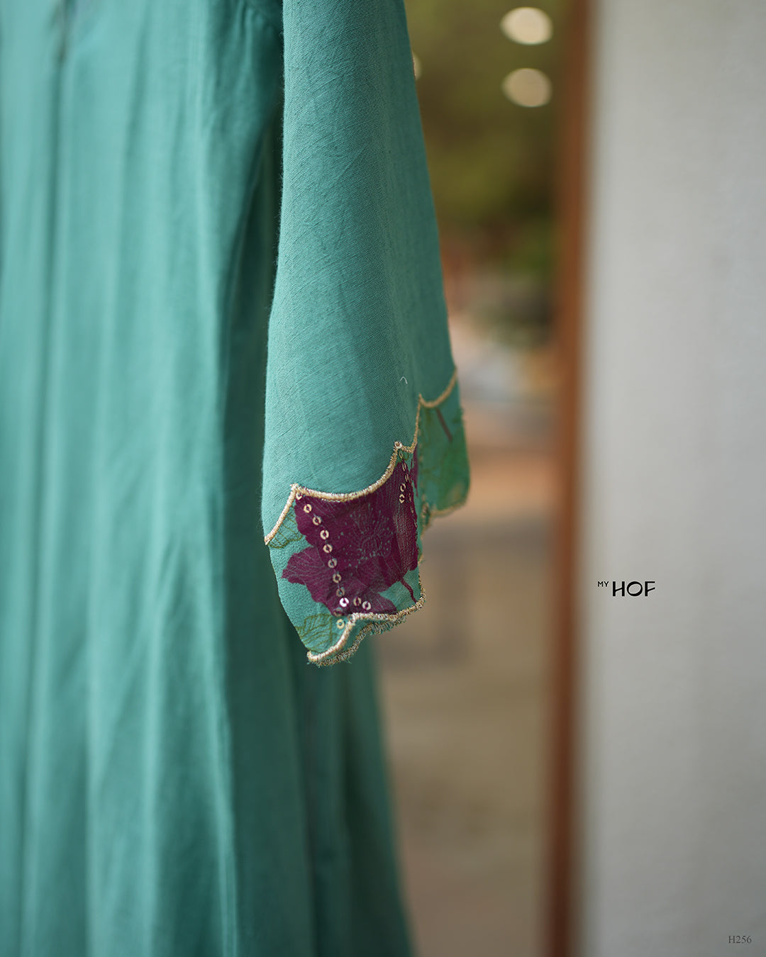 MyHof Pastel Green Suit Set With Floral Embroidery In Linen