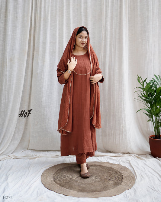 MY HOF Brick Red Suit Set In Cotton