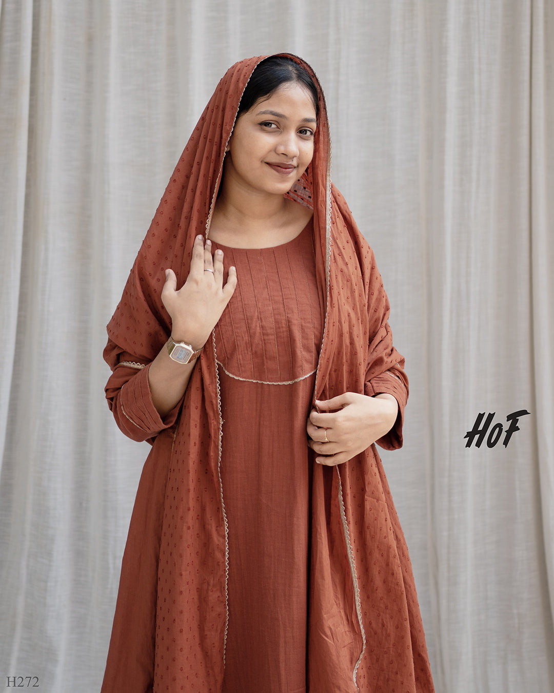 MY HOF Brick Red Suit Set In Cotton