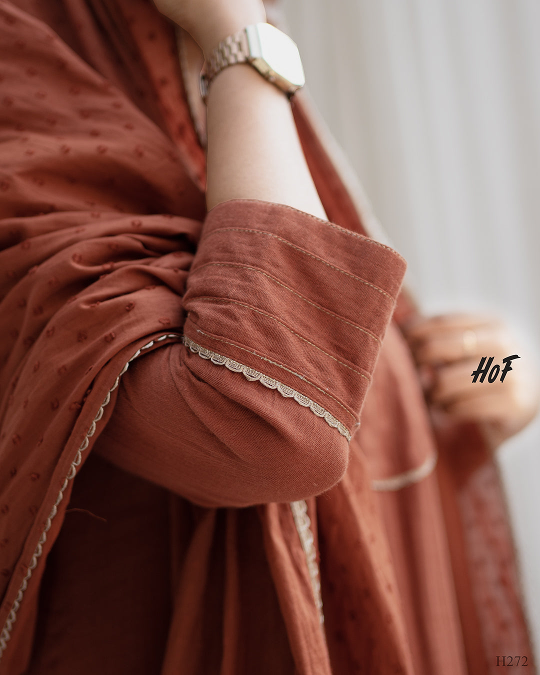 MY HOF Brick Red Suit Set In Cotton