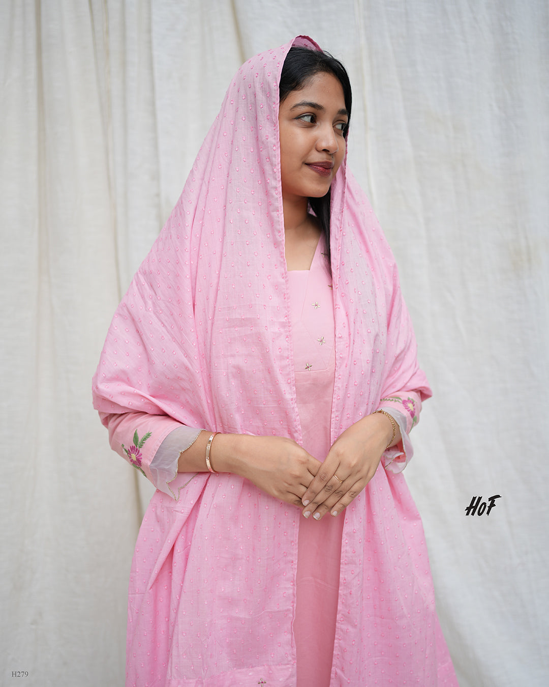 MyHof Dusty Pink Suit Set With Floral Embroidery In Cotton