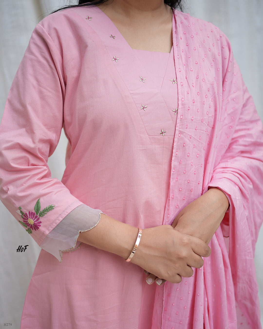 MyHof Dusty Pink Suit Set With Floral Embroidery In Cotton